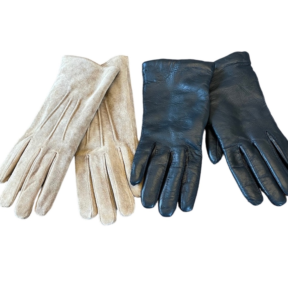 2 prs./$15 Leather ladies' gloves beige black small fit soft feel EUC Guder Aris